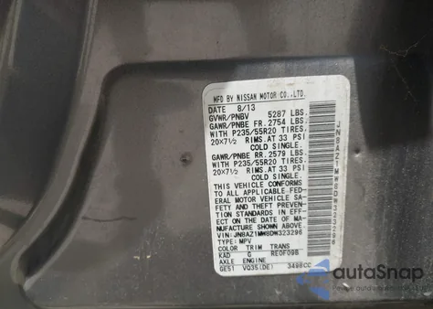 2013 Nissan Murano Le/S/Sl/Sv from USA, damaged, VIN JN8AZ1MW8DW323296